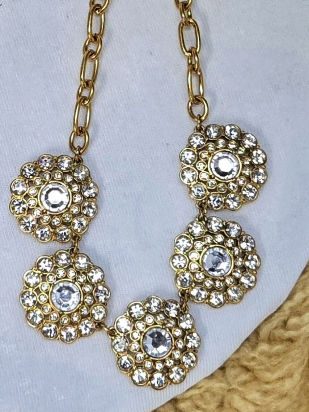 J. Crew Gold Crystal Like Floral Cluster Necklace
